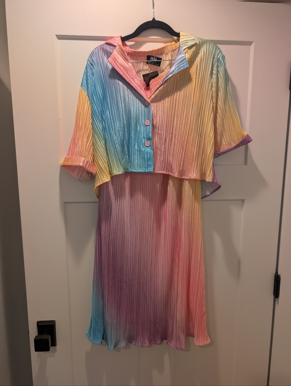 NWT - Dressed In LALA Rainbow Plisse Skirt Set (S) - Picture 4 of 9